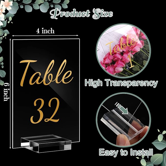 40 Pack Gold Acrylic Wedding Table Numbers 1-40 Clear Stand - Image 2