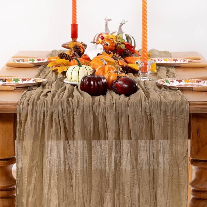 Nude Cheesecloth Table Runner 6 Pack Fall Table Runners Boho Gauze 120 Inches - Image 2