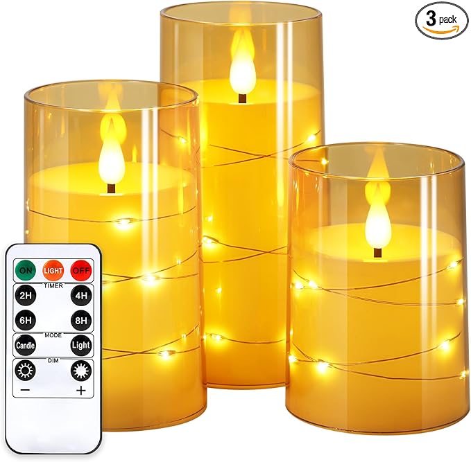 NURADA Flickering Flameless Candles: Built-in Star String Lights Acrylic by NURADA