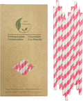 Disposable White and Pink Striped Paper Straws, Hot Pink Swirl Straw Pastel by BOFAEcoTableware