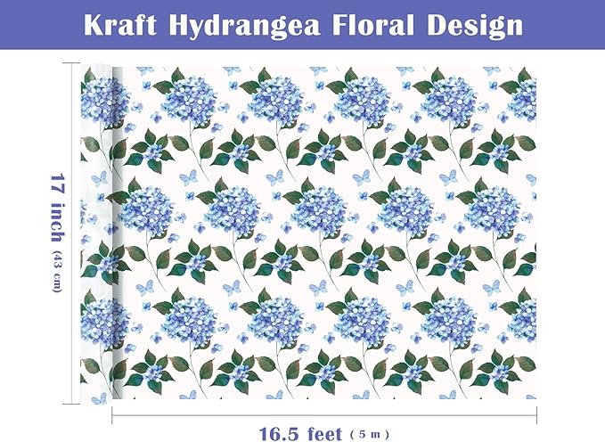 WRAPAHOLIC 30 Inch Jumbo Kraft Hydrangea Floral Wrapping Paper Roll - Image 3