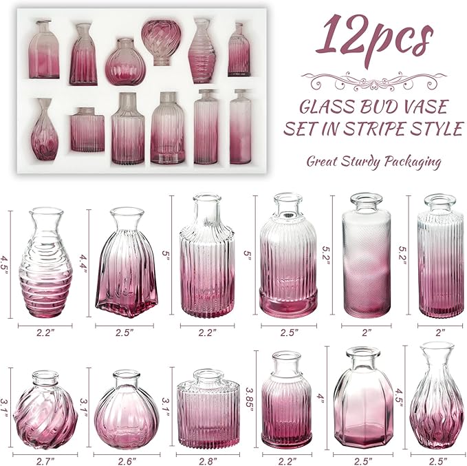 Bud Vases Set of 12, Small Purple Vase Glass Vases - Image 2