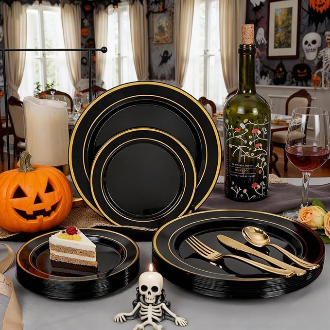 350 Pieces Black and Gold Plastic Plates - Image 5