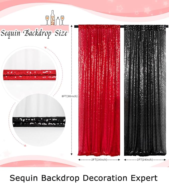 ShinyBeauty 4 Panels Black and Red Sequin Backdrop | 2Ft x 8Ft Sparkle Photo - Image 2