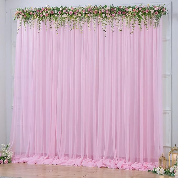 10x10ft Baby Pink Tulle Backdrop Curtain by Partisky