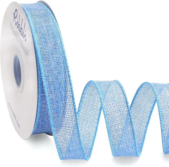 Ribbli Baby Blue Burlap Wired Ribbon, 1 Inch x Continuous 20 Yard, Wired Edge by Ribbli