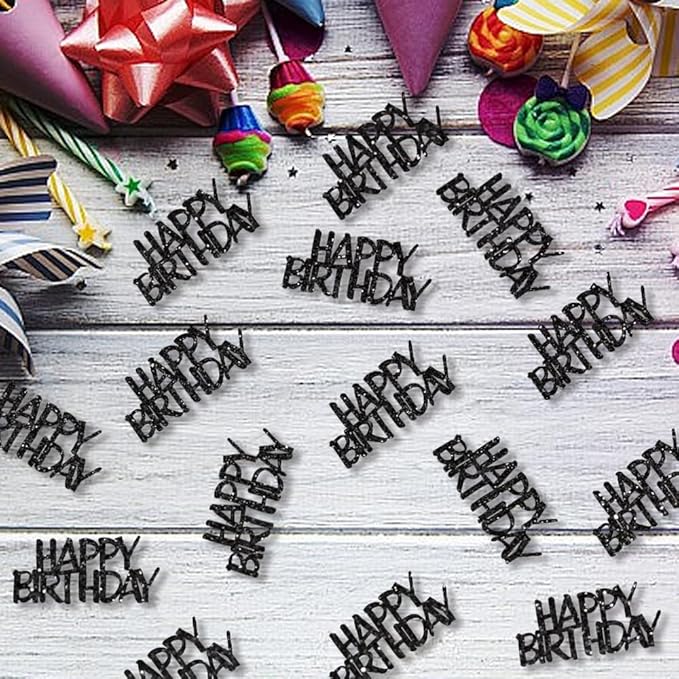 Black Happy Birthday Confetti Birthday Party Decorations Glitter Table Scatters - Image 3