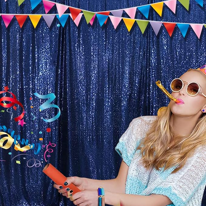 Poise3EHome 10Ft x 10Ft Navy Blue Sequin Backdrop Curtain, Glitter Thick Satin - Image 7
