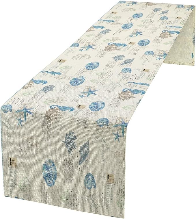 Starfish Table Runner, Vintage Nautical Seashell Tropical Beach Theme Coastal by Kurtect