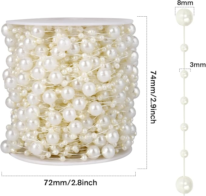 98FT Pearl Beads String Garland, 8mm 3mm Ivory Faux Pearl Beads Roll Strand Bulk - Image 3