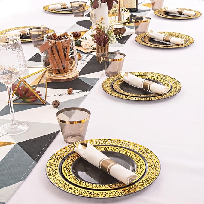 NOCCUR 210pcs Black and Gold Dinnerware Set - Image 5