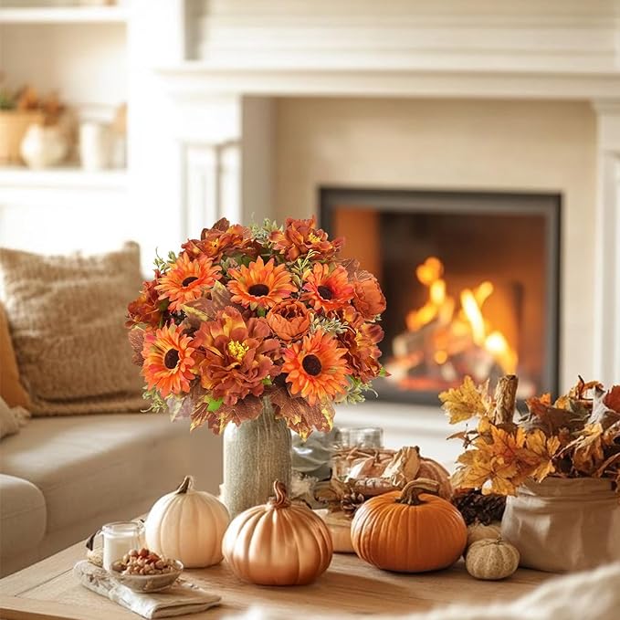 6 Pcs Fall Flowers Artificial for Decoration Silk Burnt Orange Flowers Fall - Image 5