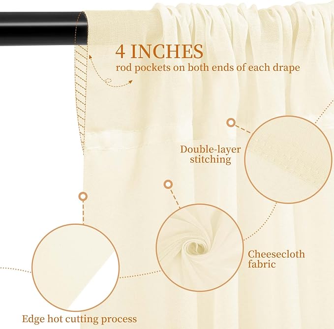 6 Panels Ivory Ceiling Drapes for Wedding 5ftx40ft Ceiling-Drapes Wedding Arch - Image 3