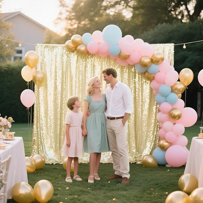 Champagne Sequin Backdrop Curtain 2 Pieces 2FTx8FT Glitter Photography Backdrop - Image 2