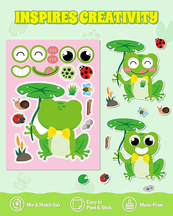 Aowplc 32 Sheets Frog Make-a-Face Stickers - Image 3