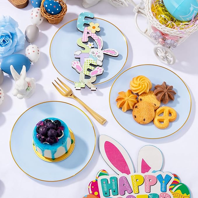 Festiva 200Pcs Blue Gold Cake Plates 6.3" - Image 5