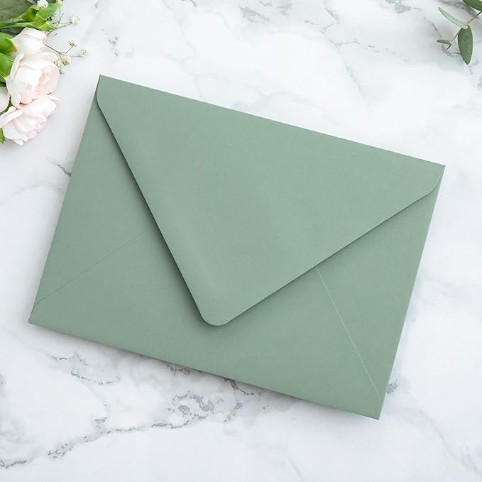 PONATIA 50PCS A7 Euro Flap Envelope, 5.25 x 7.25'' Sage Green Flowers Liner - Image 7