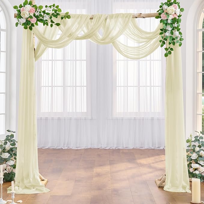 Wedding Arch Draping Fabric Beige Arch Drapes Sheer Backdrop Curtain - Image 7