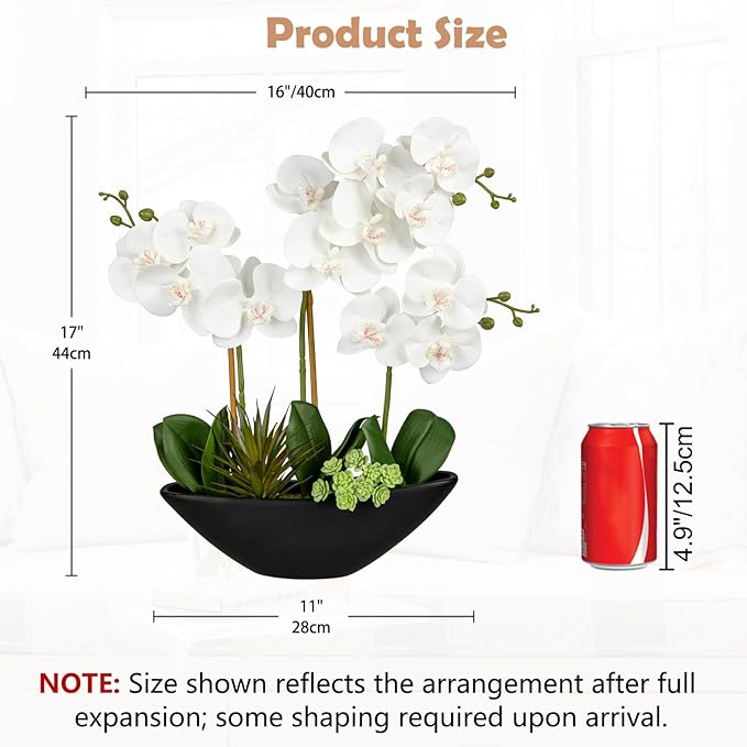 Briful Orchid Fake Flowers 17in White Artificial Orchid Silk Flowers in Black - Image 2