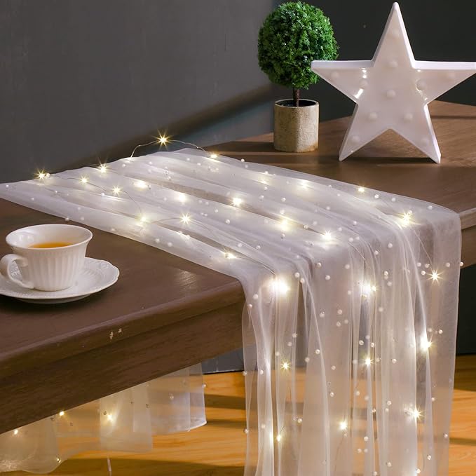 10 ft 4 x 120 Inch White Wedding Tulle Table Skirt by Kinlop