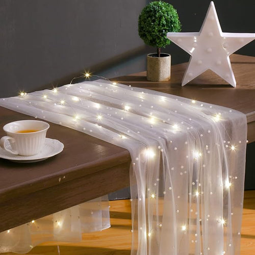 10 ft 4 x 120 Inch White Wedding Tulle Table Skirt by Kinlop