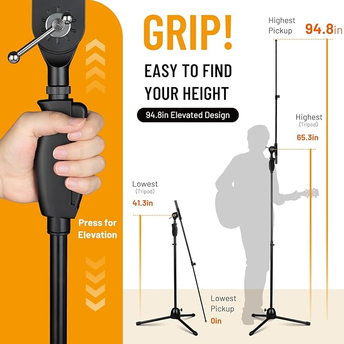 CAHAYA Tripod Microphone Stand: Boom Arm One-Button Release Floor Mic Stand - Image 3