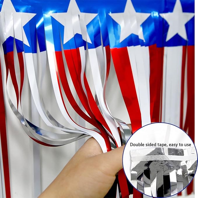6 Pack 6.6 Feet Red Blue White Foil Fringe Garland Streamers，Red White Blue - Image 3