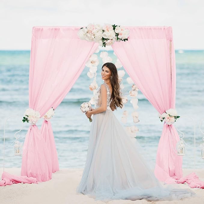 VOK Pink Wedding Arch Draping Fabric Chiffon Curtains, 29in x 18Ft Sheer - Image 2