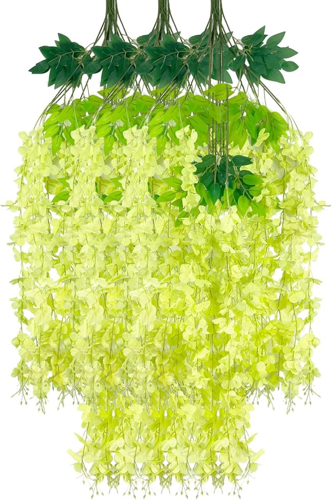 12 Pack Green Wisteria Hanging Flowers Garland, 3.77 Feet Artificial Flower by Luerbi