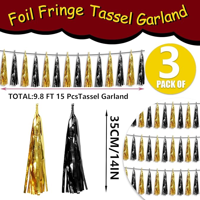 3P Metallic Fringe Tassel Banner Garland Foil Tinsel Streamer Wall Hanging - Image 2