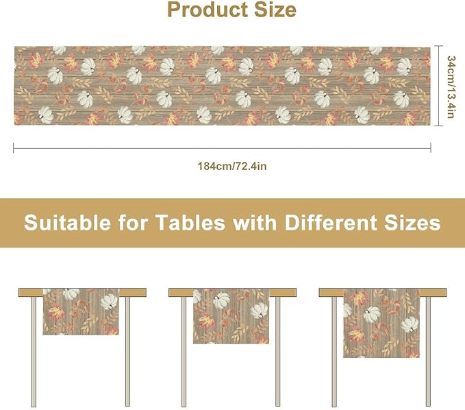 Autumn Table Runner, Pumpkins Maple Leaves Wood Fall r Seasonal Table Runner - Image 7