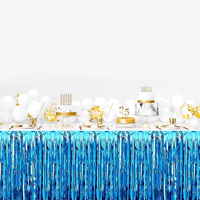 3 Pack 29 x108 Inch Lake Blue Foil Fringe Table Skirts Metallic Banner - Image 5