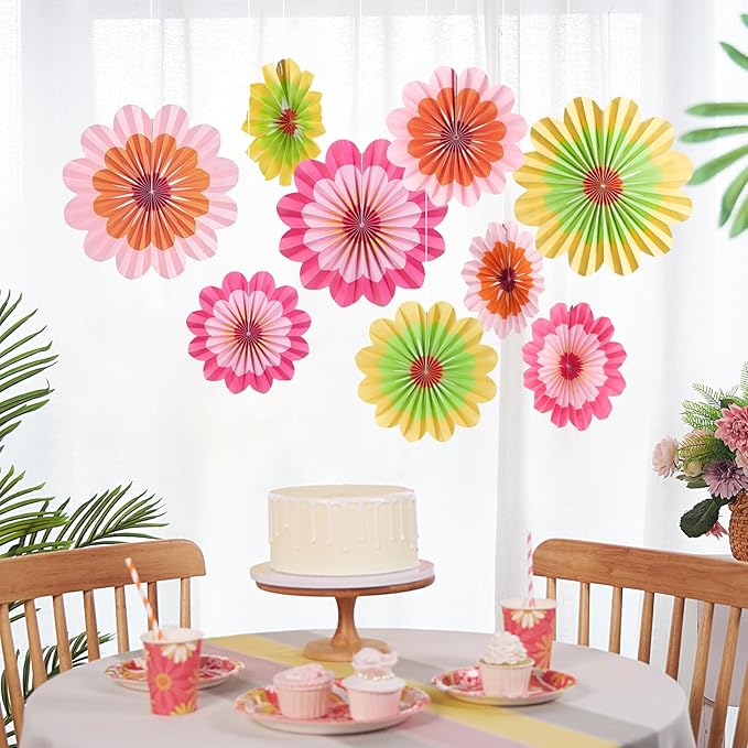 SUNBEAUTY 9 PCS Paper Flowers Decorations Hanging Carnival Paper Fans - Image 6