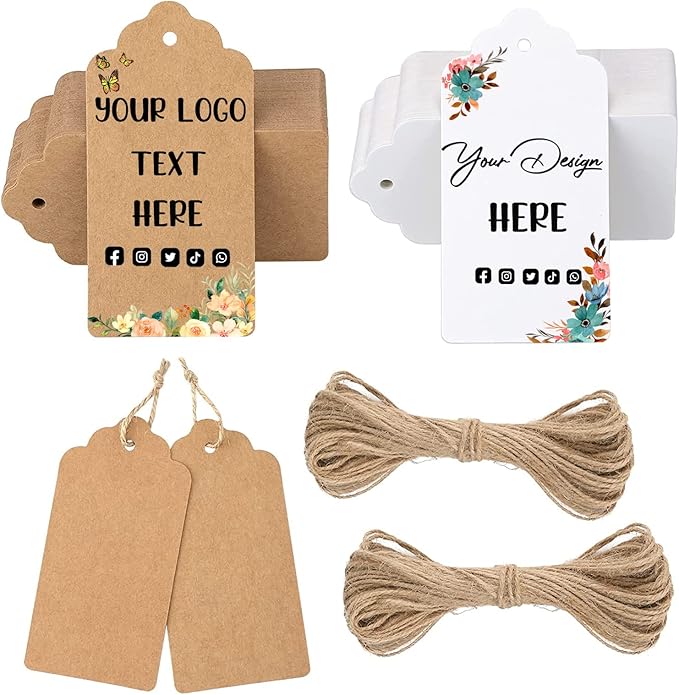 Custom Hang Tags, Personalized Logo Text Price Tags Kraft & Paper Gift Tags by Unknown