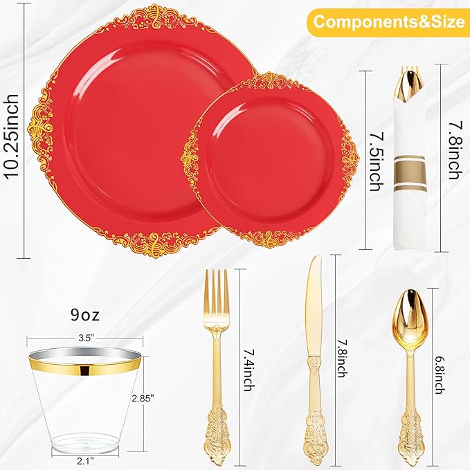 Nervure 350PCS Red Plastic Plates - Image 3
