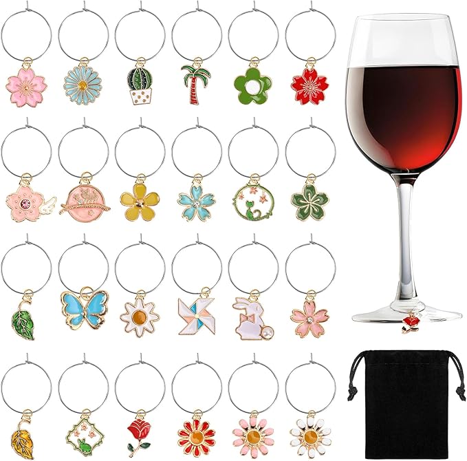 SANNIX Spring Floral Wine Charms by SANNIX