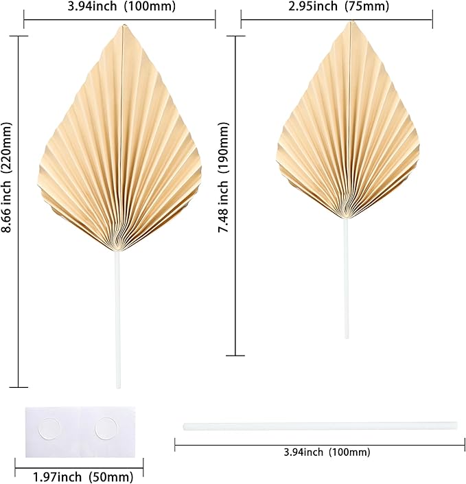 Ephlyn 6Pcs Paper Palm Fan Cake Topper Palm Spear Leaves Fan Cake Pick - Image 2