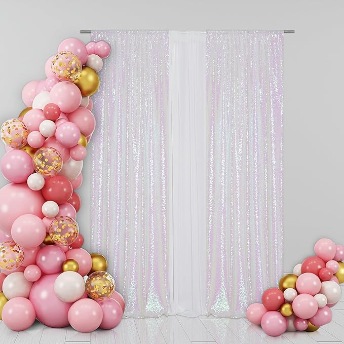Eternal Beauty Sequin Backdrop Curtains, 2x8 Ft-2 Panels White Iridescent Back - Image 3
