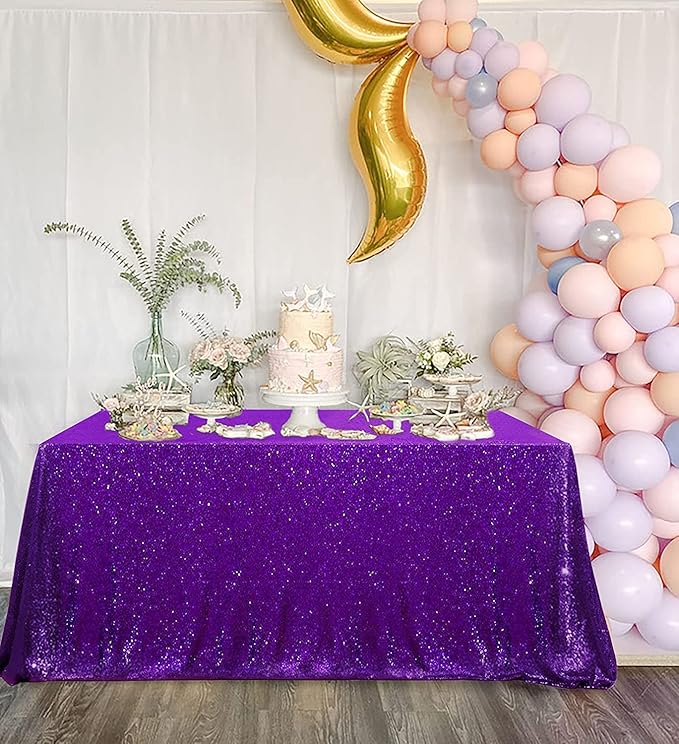 QueenDream Tablecloth 90x156 Rectangle Sequin Tablecloth Purple Wedding Table by QueenDream