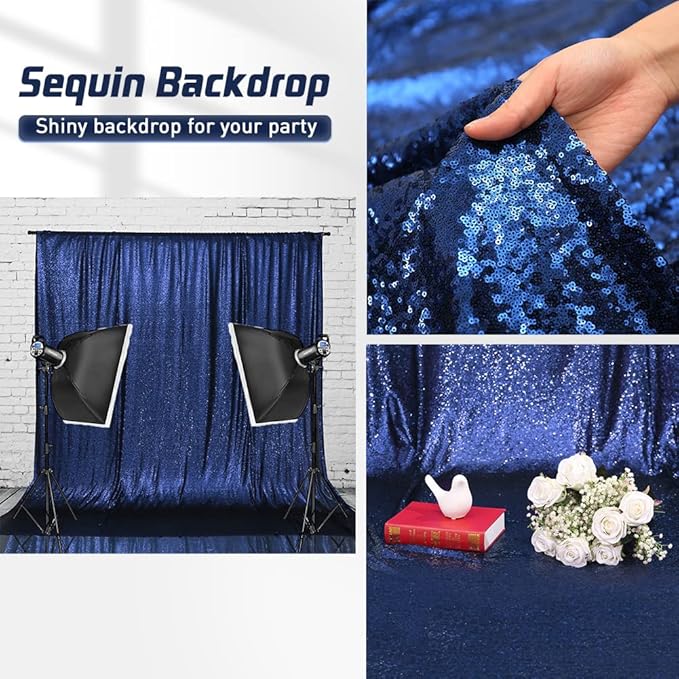 Eternal Beauty Sequin Backdrop Curtains, 2x8 Ft-2 Panels Navy Blue Back Drop - Image 7