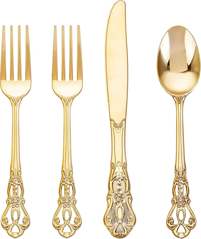 200PCS Gold Plastic Silverware by Joyido