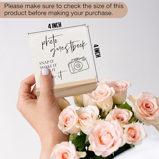 Wedding Guest Book Desk Decor 4x4 Inch, Photo Guest Book Sign Wood Plaque - Image 2