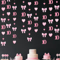 40Ft Pink 10th Bow Birthday Decorations Hot Pink Conquette Bow Heart Garland by pinkblume