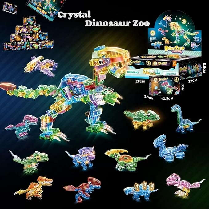 Crystal Dinosaur Party Favors for Kids, 12 in 1 Mini Dinosaur Building Blocks - Image 5