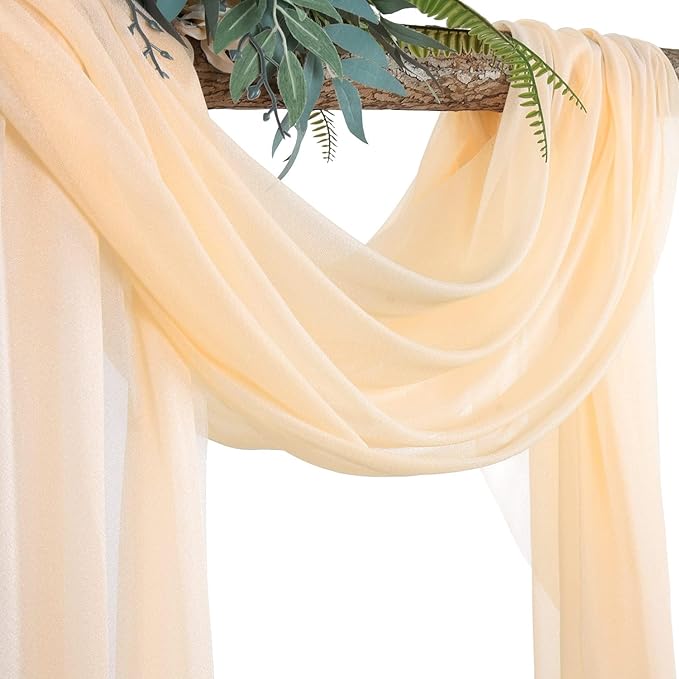 2 Panels Wedding Arch Draping Fabric Champagne Sheer Backdrop Curtain Arch Drape - Image 4