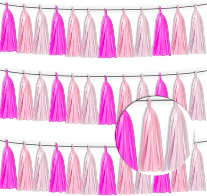 3P Maca-Rose Red Pink LightPink Metallic Fringe Banner Garland Foil Tinsel by Xuuf