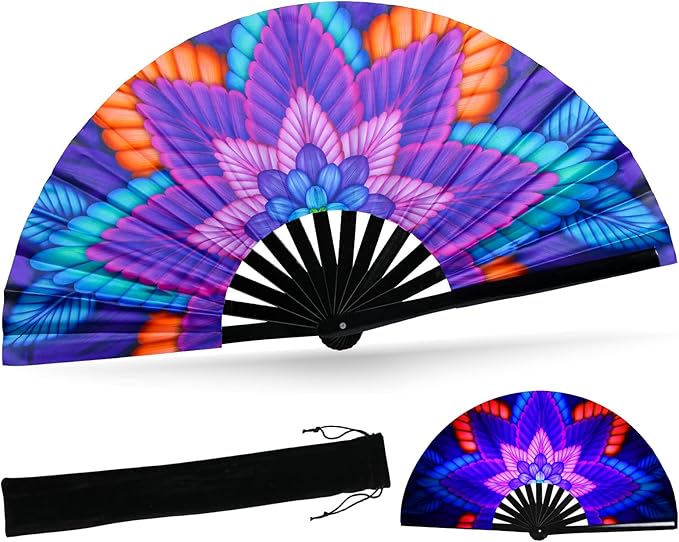 SYNTECSO Folding Hand Fan for Rave, UV Glow Fan, Large Bamboo Fan for Drag Queen - Image 8