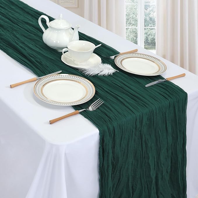 6 Pack Emerald Green Cheesecloth Christmas Table Runner 10ft Boho Gauze Fabric - Image 3