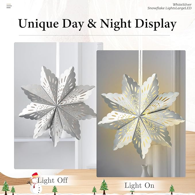 5 Pcs Christmas Paper Snowflake Lanterns, Large 3D Christmas Paper Star Lanterns - Image 6