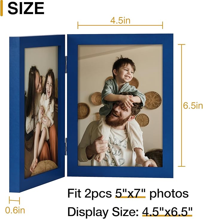 decorUhome Double 5x7 Picture Frame Vertical, Engineered Wood Bifold Photo Frame - Image 3